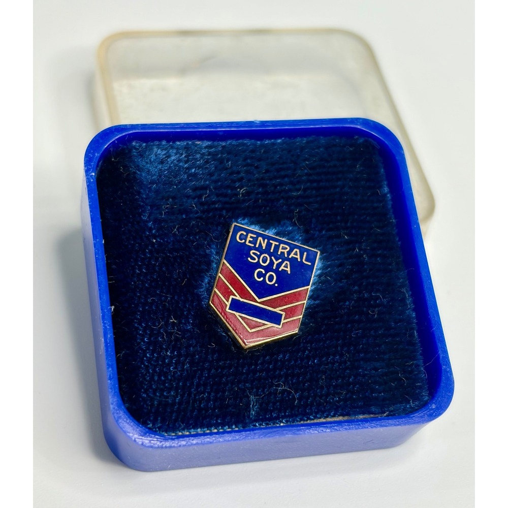 Vintage 10K Gold Central Soya Co Employee Service Pin Screw Back Enamel Box